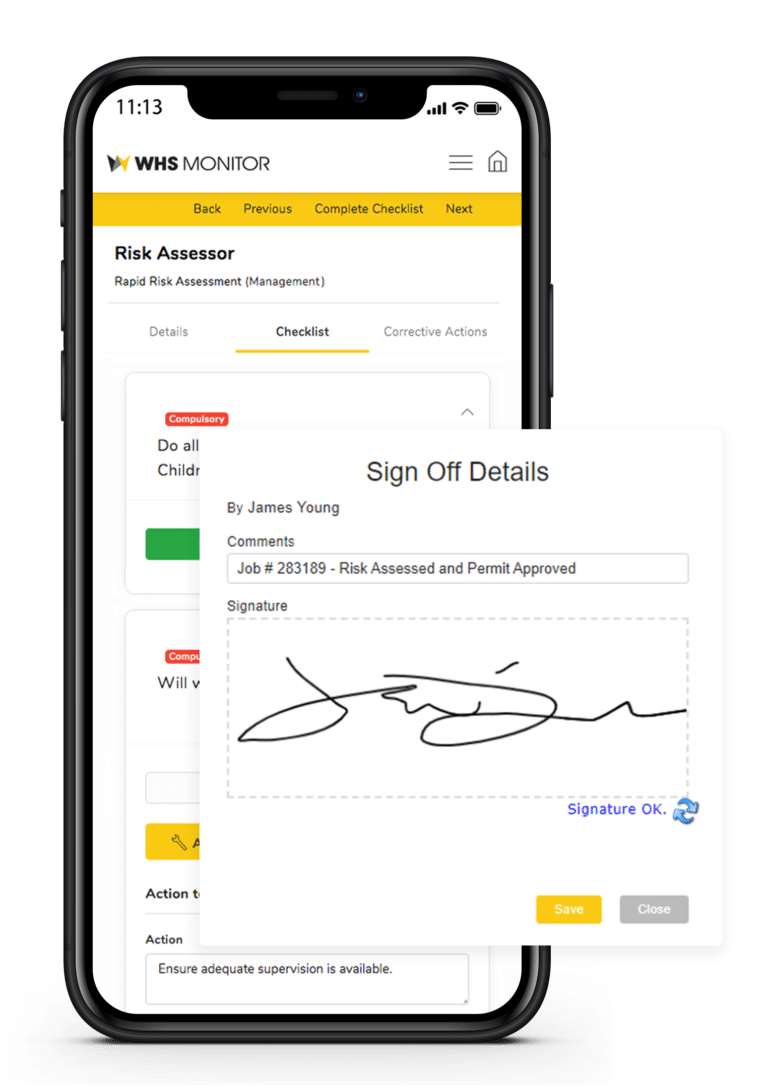 Contractor risk assessment signature