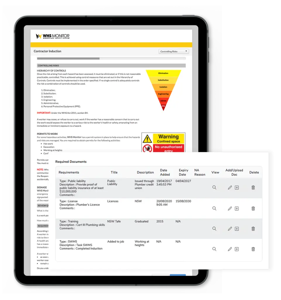 Contractor induction requirements